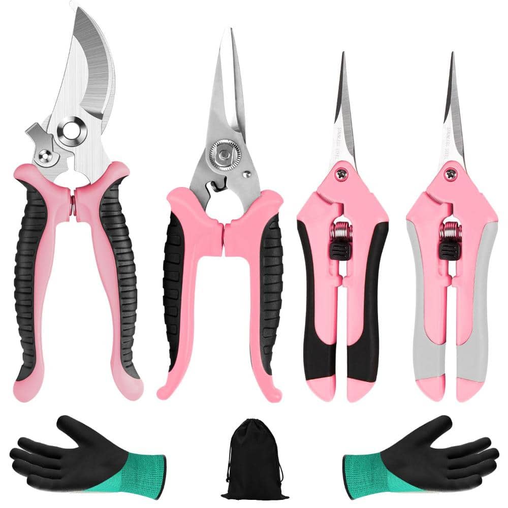 4-Pack Garden Pruning Shears Set with Stainless Steel Blades and Latex-Coated Gardening Gloves Pink price history on PriceWatchPro