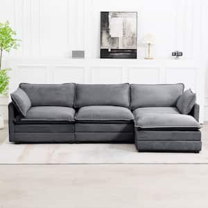 112 in. W 4-Piece Modern Fabric Sectional Sofa with Ottoman in Dark Grey