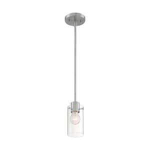 Sommerset 60-Watt 1-Light Brushed Nickel Shaded Mini Pendant Light with Clear Glass Shade and No Bulbs Included
