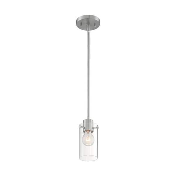 SATCO Sommerset 60-Watt 1-Light Brushed Nickel Shaded Mini Pendant Light with Clear Glass Shade and No Bulbs Included