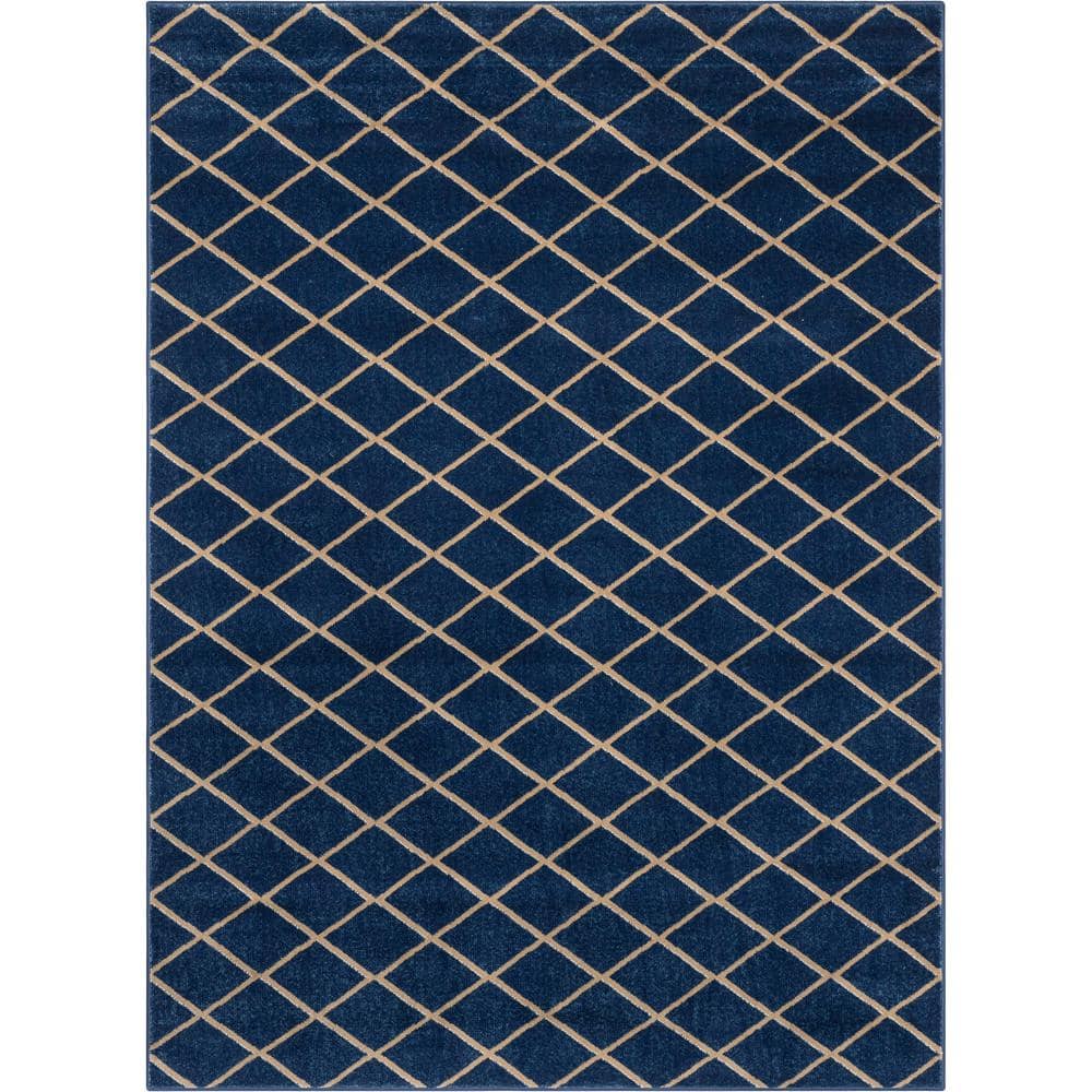 Well Woven Baldwin Aiden Modern Trellis Blue Gold 4 ft. x 6 ft. Area