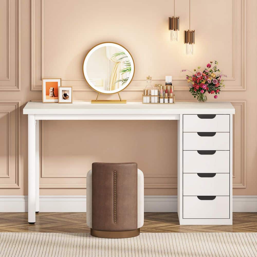 Helotes 47 in. White Makeup Vanity Desk with 5-Drawers, Chic Makeup Desk for Women, Girls (Only Desk） price history on PriceWatchPro