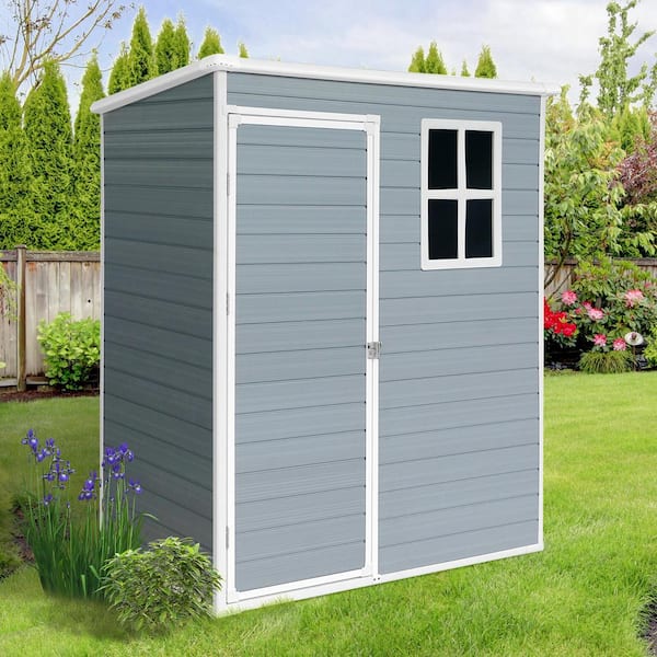 5 ft. W x 3 ft. D Plastic Shed with Door and Window in Gray (15 sq. ft.)