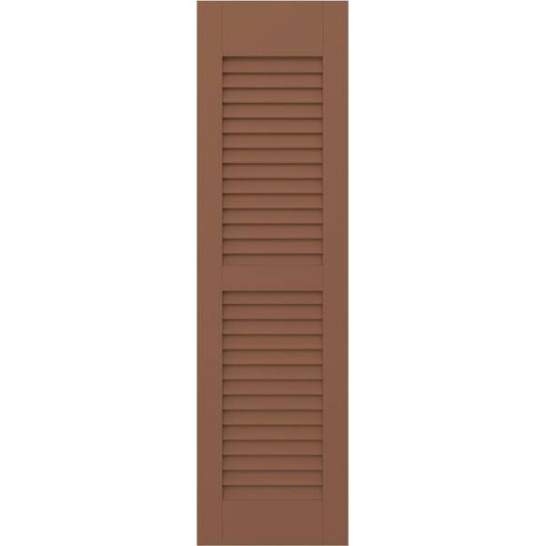 Ekena Millwork 12 in. W x 60 in. H Americraft 2 Equal Louver Exterior Real Wood Shutters Pair in Burnt Toffee