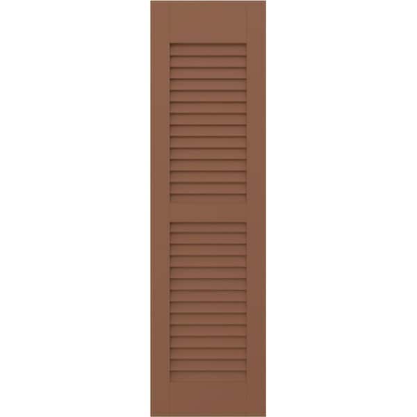 Ekena Millwork 18 in. W x 71 in. H Americraft 2 Equal Louver Exterior Real Wood Shutters Per Pair in Burnt Toffee