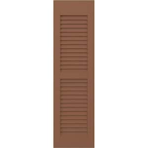 18 in. W x 78 in. H Americraft 2 Equal Louver Exterior Real Wood Shutters Pair in Burnt Toffee