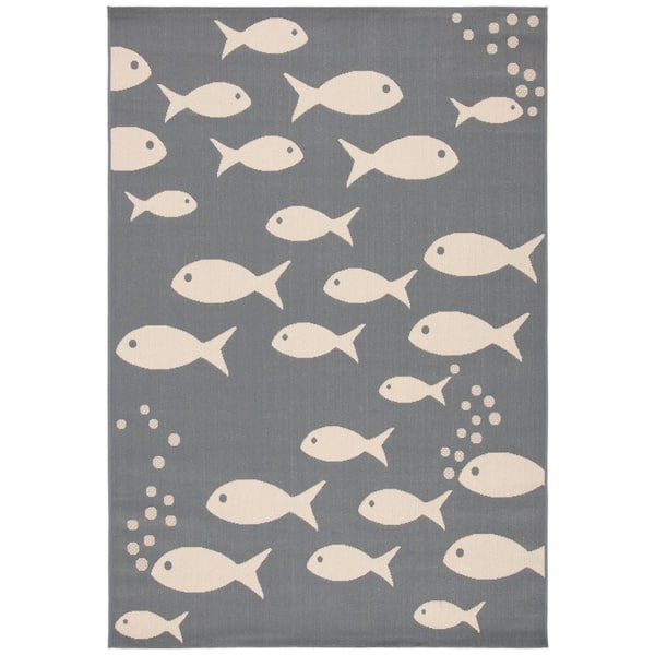 SAFAVIEH Courtyard Dark Gray/Beige Doormat 3 ft. x 5 ft. Novelty Fish Indoor/Outdoor Patio Area Rug