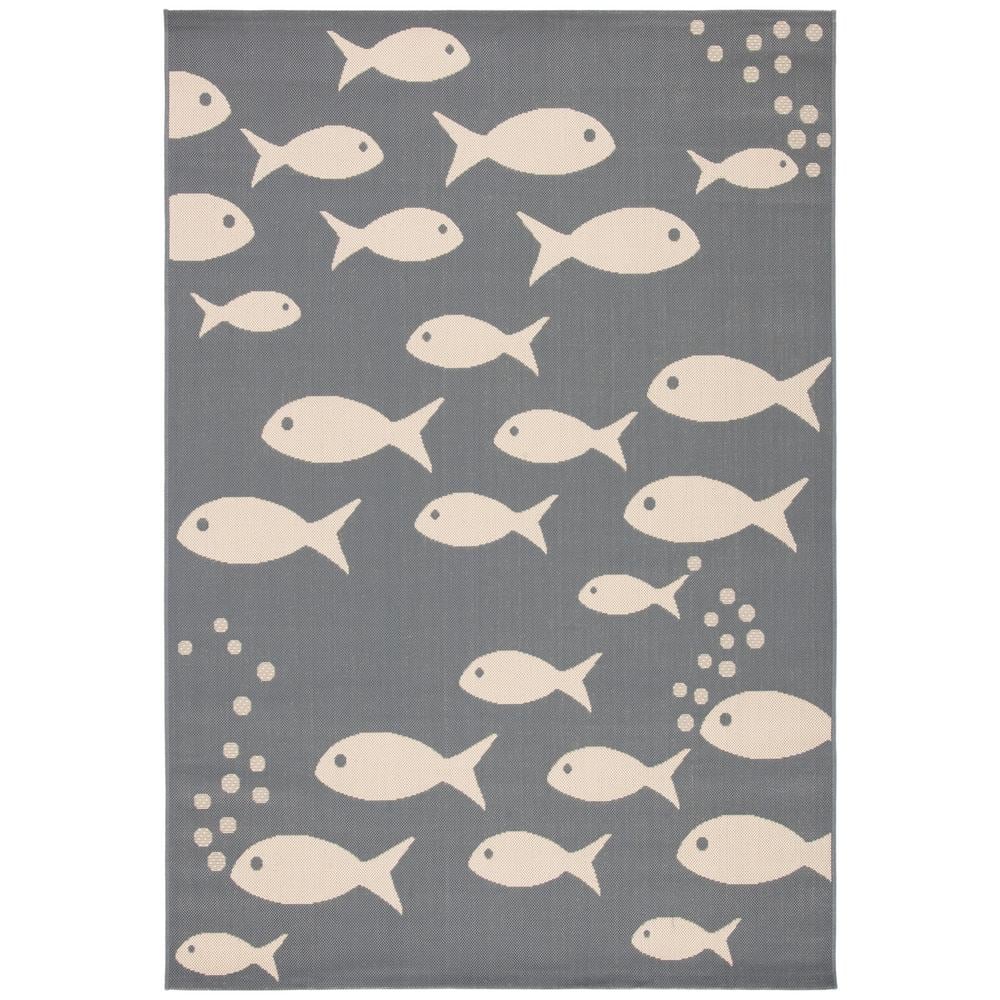 Dark Grey and Beige Rectangular 9' x 12' Synthetic Outdoor Rug