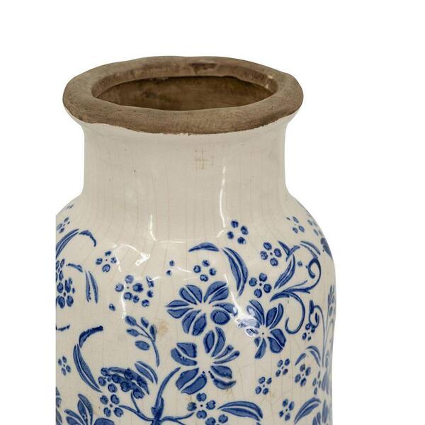 陶瓷花瓶 13 in. White Ceramic Cylinder Decorative Vase 1-Piece w
