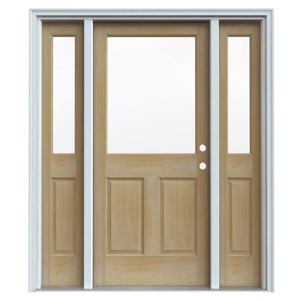 JELD-WEN 1/2 Lite Unfin AuraLast Pine Wood Prehung Front Door with Two 14 in. Sidelites & Primed Jamb & Brick-DISCONTINUED