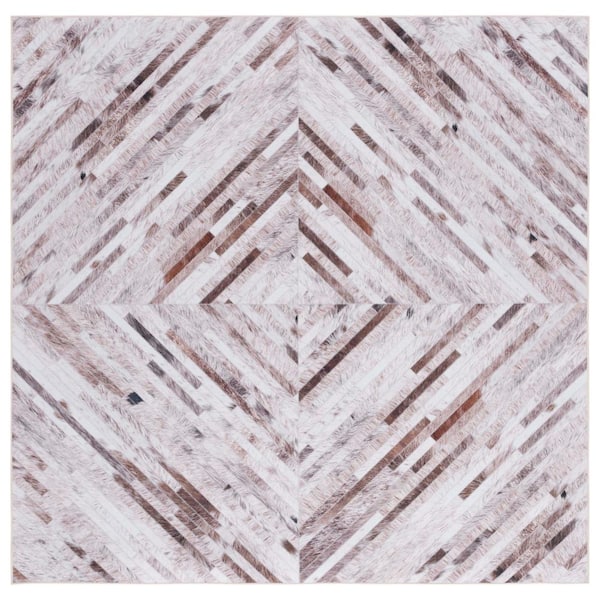 SAFAVIEH Faux Hide Beige/Brown 6 ft. x 6 ft. Machine Washable Striped Solid Color Square Area Rug