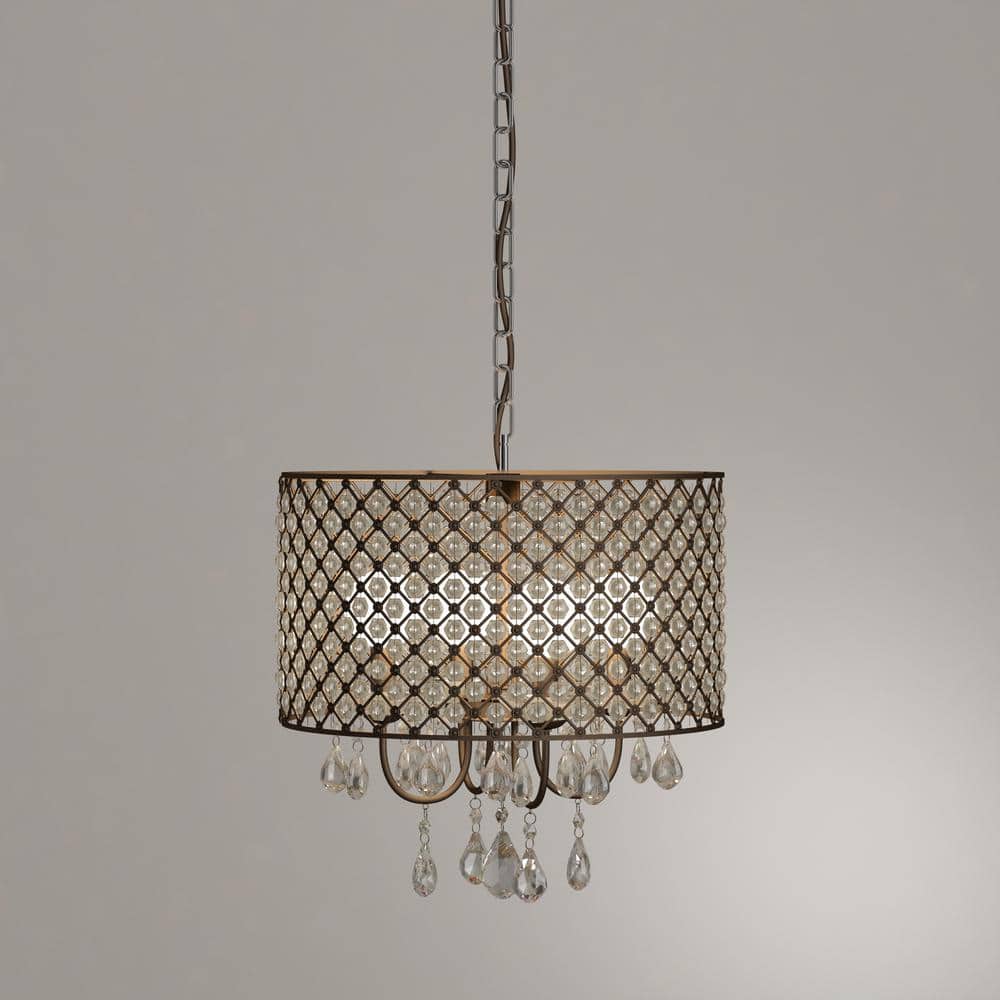 Alexia Antique Bronze Drum Chandelier with Crystal Accents