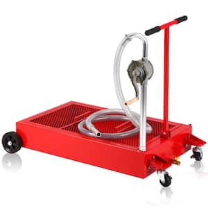 Red 25 Gal. Low Profile Oil Drain Pan with Resistant Hose