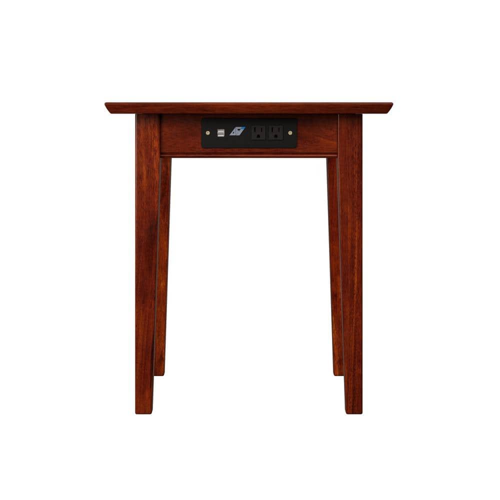 Classic Shaker 24" Square Walnut Wood End Table with Charging Station