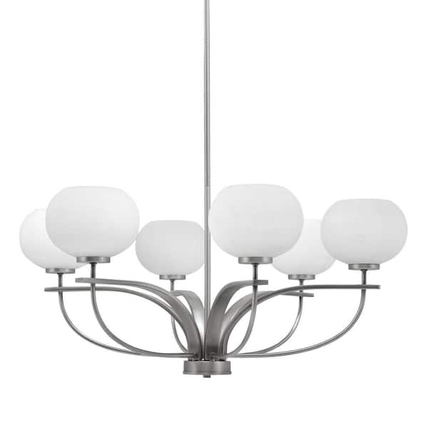 Unbranded Olympia 6 Light, Uplight, Chandelier, Graphite Finish, 7 in. White Muslin Glass