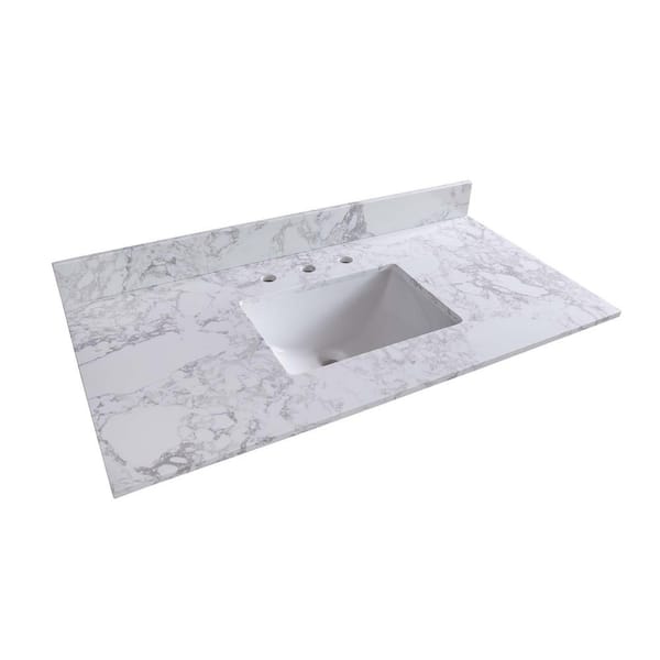 Whatseaso 43 in. W x 22 in. D Engineered Stone Composite Vanity Top in carrara white with White Rectangular Single Sink