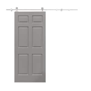 36 in. x 80 in. Light Gray Painted Composite MDF 6-Panel Interior Sliding Barn Door with Hardware Kit