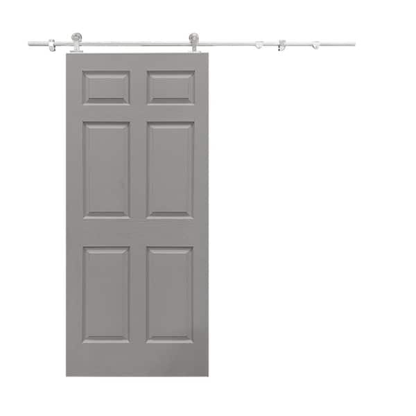 CALHOME 36 in. x 80 in. Light Gray Painted Composite MDF 6-Panel Interior Sliding Barn Door with Hardware Kit
