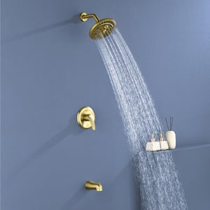 One-handle 1.8 GPM 6-Spray Shower Head and Tub Faucet with Pop-up Diverter in Brushed Gold (Valve Included)
