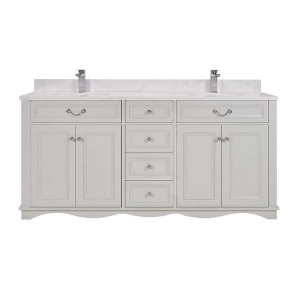 French Contemporary 72 in. Freestanding Silver Strand Bath Vanity with White Artificial Stone Top Assembled Bath Vanity