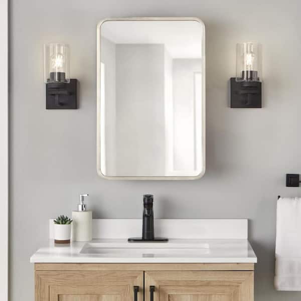 Glacier Bay 16 in. W x 24 in. H Rounded Corner Rectangular Brushed Nickel Medicine Cabinet with Mirror