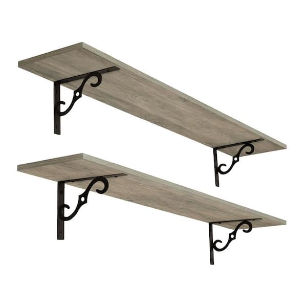 47.3 in. W x 7.9 in. D Long Wall Shelves, Floating Shelves for Wall, Gray Wash, Decorative Wall Shelf (Set of 2)
