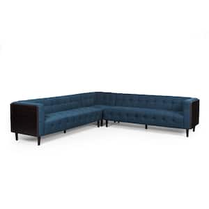 Rossburg 114 in. 3-Piece L-Shaped Polyester Sectional in Blue