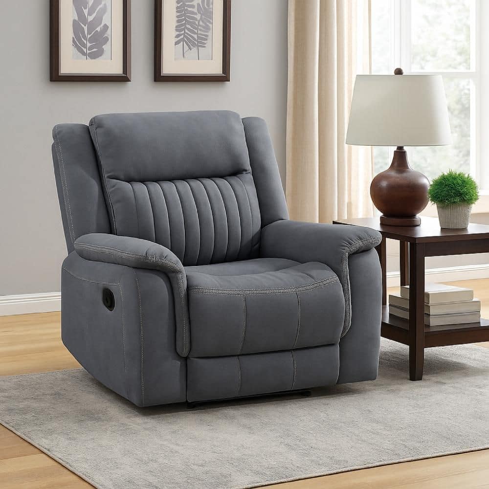 Benjara Lenny Gray Microfiber Standard Recliner Chair with Foam