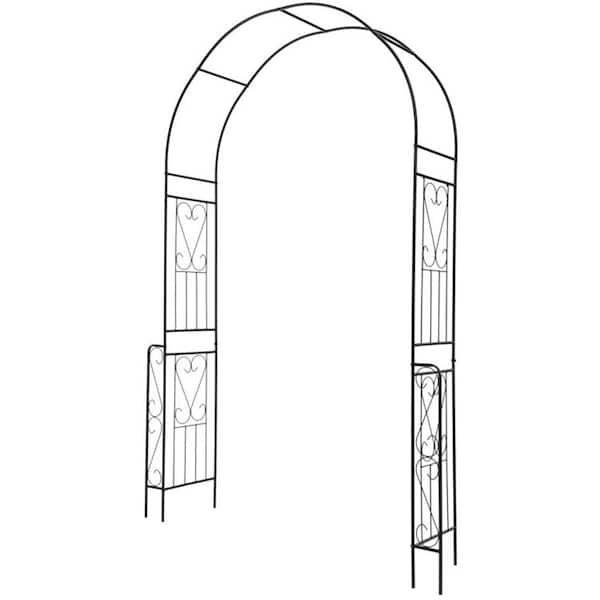 Amucolo 95 in. Black Metal Garden Arch Trellis Backdrop Stand with Fence for Climbing Plants