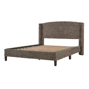 Hubert Traditional Brown Wood Frame Queen Platform Bed with Wingback Design