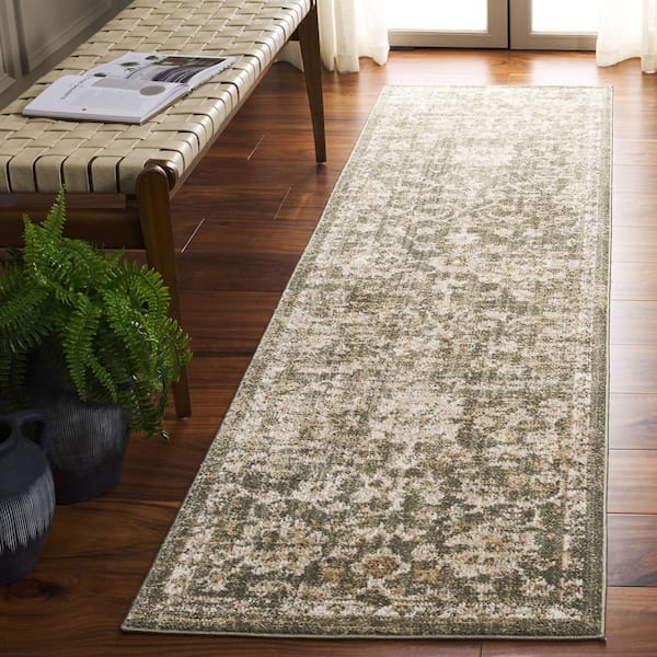 Hazel 2 ft. x 8 ft. Green/Beige Distressed Abstract Floral Runner Rug