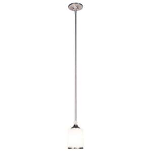 Cosmopolitan 1-Light Brushed Nickel Shaded Mini Pendant Light with Matte Opal Glass Shade with No Bulb Included