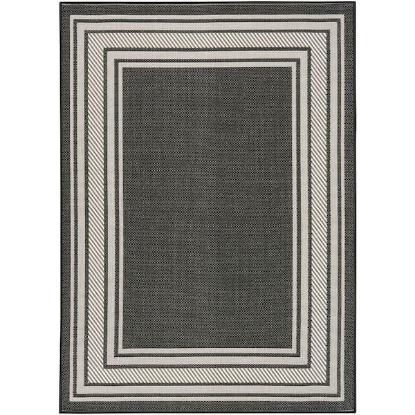 Nourison Horizon Black 5 ft. x 7 ft. Indoor/Outdoor Bordered Contemporary Area Rug
