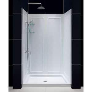 Qwall-5 36 in. x 48 in. x 76-3/4 in. Standard Fit Shower Kit in White with Shower Base and Back Wall