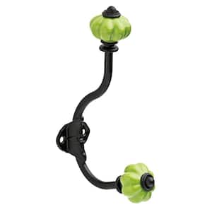 6-3/4 in. Black Coat Hook with Green Ceramic Melon Knob Accents