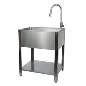 All-in-One 28 in. x 22 in x34.75 in. Freestanding Stainless Steel Laundry/Utility Sink with Stand and Faucet