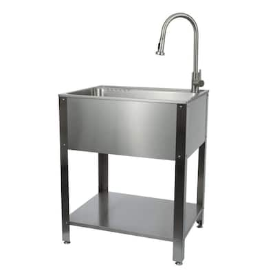 Zenna Home 24-in x 24.25-in 1-Basin Gray Freestanding Utility Tub with  Drain and Faucet in the Utility Sinks department at