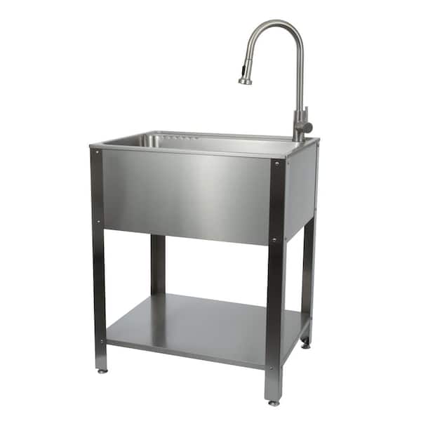 Presenza All-in-One 28 in. x 22 in x34.75 in. Freestanding Stainless Steel Laundry/Utility Sink with Stand and Faucet
