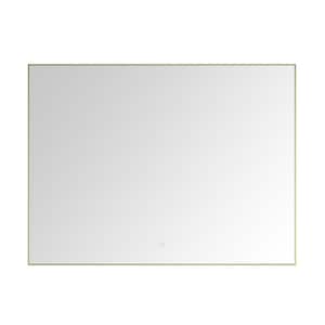48 in. W x 36 in. H Large Rectangular Metal Framed Dimmable Wall Bathroom Vanity Mirror in Gold