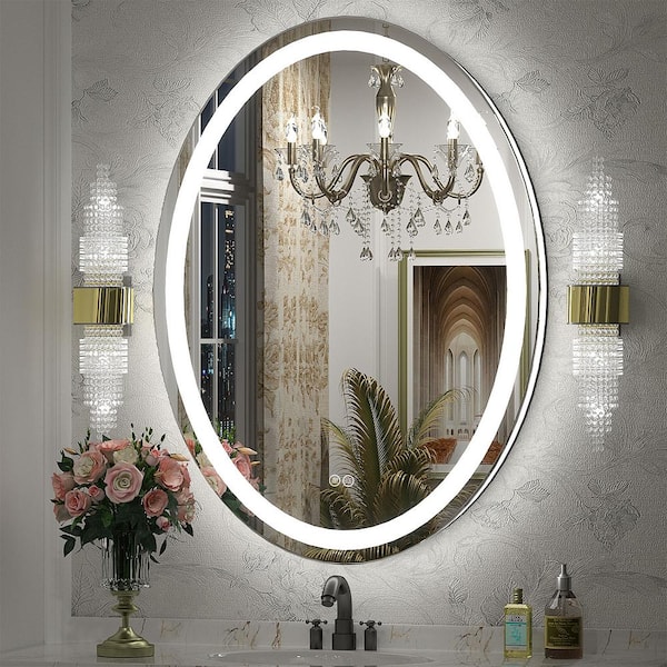 24 in. W x 32 in. H Oval Frameless Super Bright 192 Leds/m Lighted Anti-Fog Tempered Glass Wall Bathroom Vanity Mirror