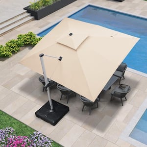 10 ft. x 12 ft. High-Quality Aluminum Cantilever Polyester Outdoor Patio Umbrella with Base, Beige