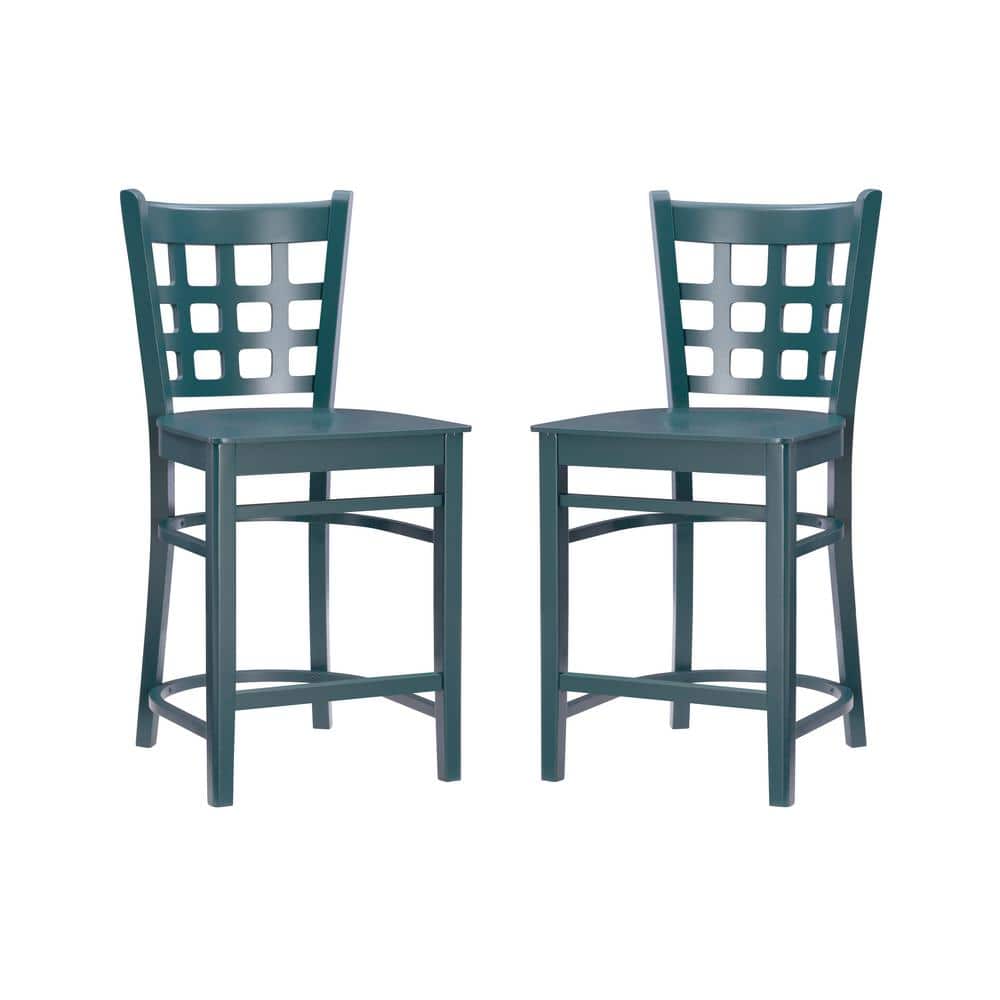 Dixie 37.75 in. Green Grid Back Wood 24 in. Counter Stool with Wood Seat (S