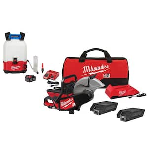 MX FUEL Lithium-Ion Cordless 14 in. Cut Off Saw Kit with 2 Batteries and Switch Tank Backpack Water Supply Kit