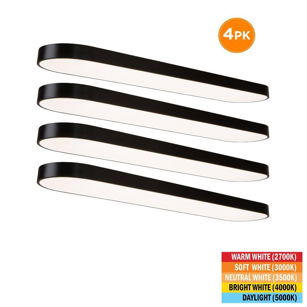 4-Pack 4 ft. x 10 in. Black LED Flush Mount Ceiling Light Fixture 2700K 3000K 3500K 4000K 5000K 4000 Lumens 55-Watt 120V price history on PriceWatchPro