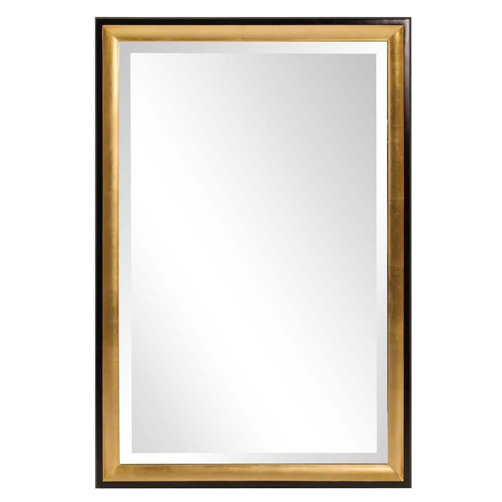 Glossy Black and Gold Rectangular Wood Mirror