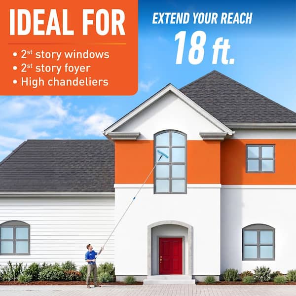 18 ft. Aluminum Telescoping Pole with Connect and Clean Locking Cone and Quick-Flip Clamps