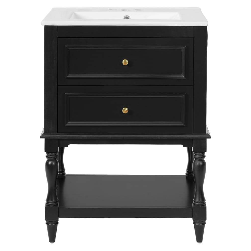 24 in. Single Sink Freestanding Black Bath Vanity with Glossy White Ceramic Top Unassembled price history on PriceWatchPro