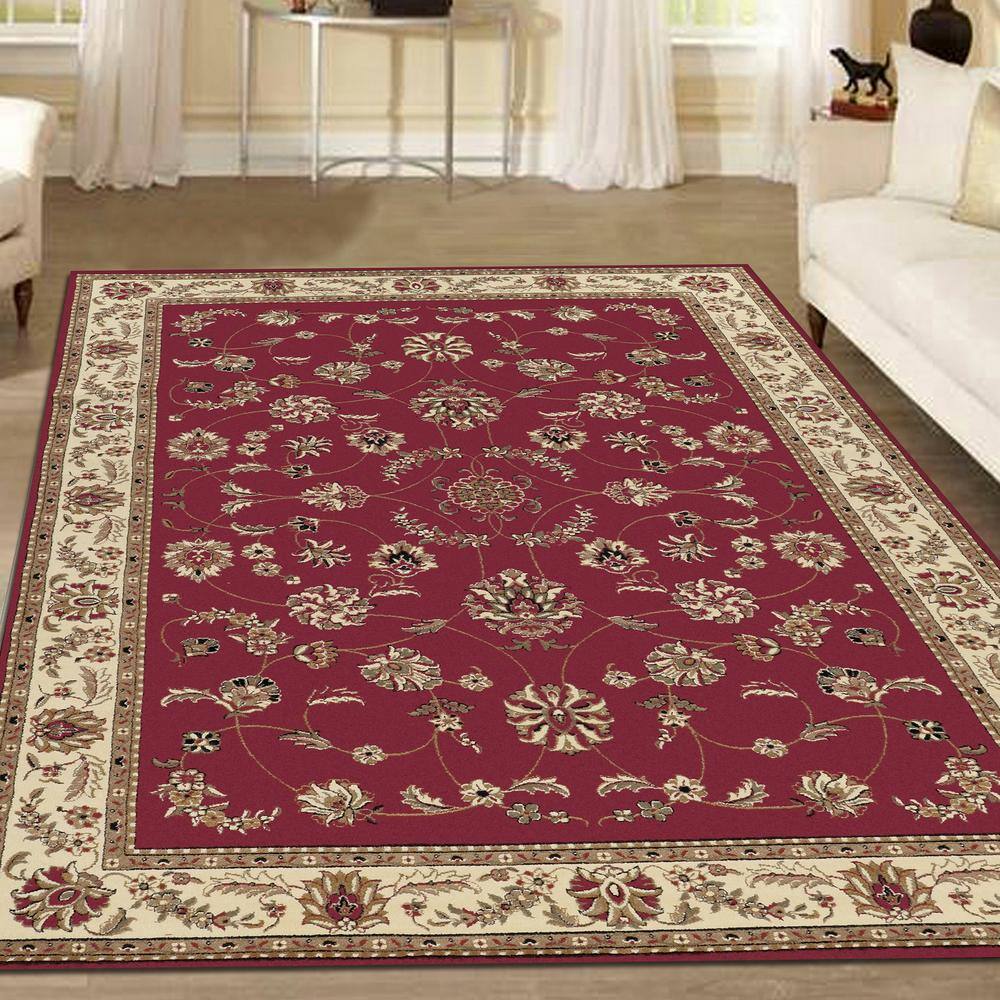 Red and Beige 8' x 10' Synthetic Traditional Area Rug