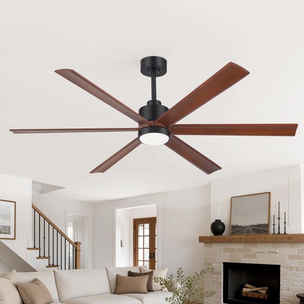 60 in. Standard Brown Blades Ceiling Fans with Lights Remote/APP Reversible 6Speeds Downrod mount for Living Room price history on PriceWatchPro