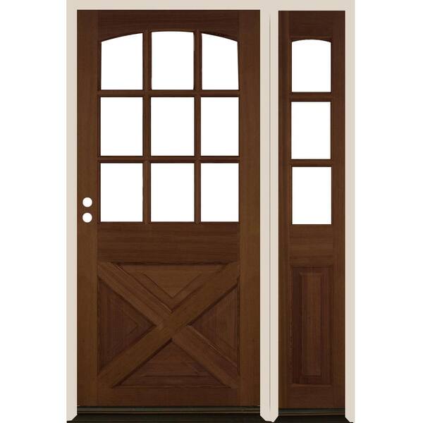 Krosswood Doors 50 in. x 80 in. Farmhouse X Panel RH 1/2 Lite Clear Glass Provincial Stain Hemlock Wood Prehung Front Door with RSL